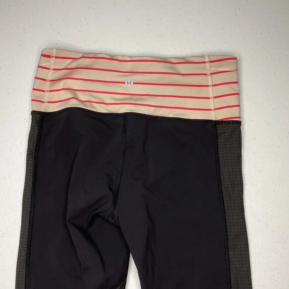 Lululemon Leggings‎ Var-City Crop CrissCross Black & Electric Coral Stripe Sz 4